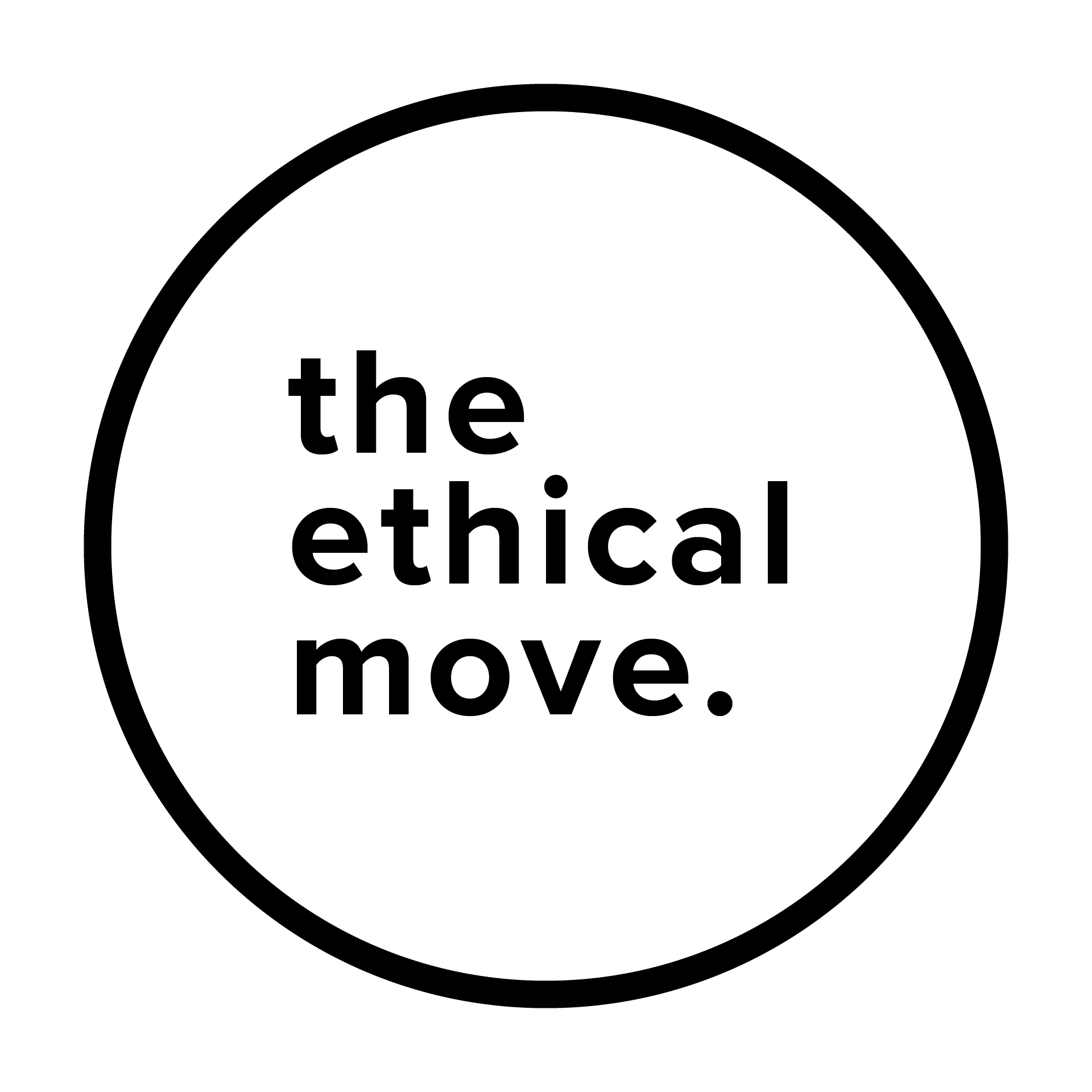 The Ethical Move logo in [white on black] [with values in a circle outline: Honesty, Responsibility, Trust, Transparency, Integrity, Equity]. Links to theethicalmove.org